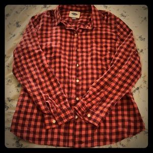 Pink with maroon checkered flannel